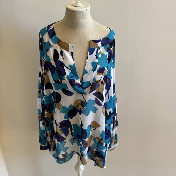 Lane Bryant Blouse Womens 26 28 Sheer Feminine Blue Floral Flowy Boho Chic - Picture 1 of 16
